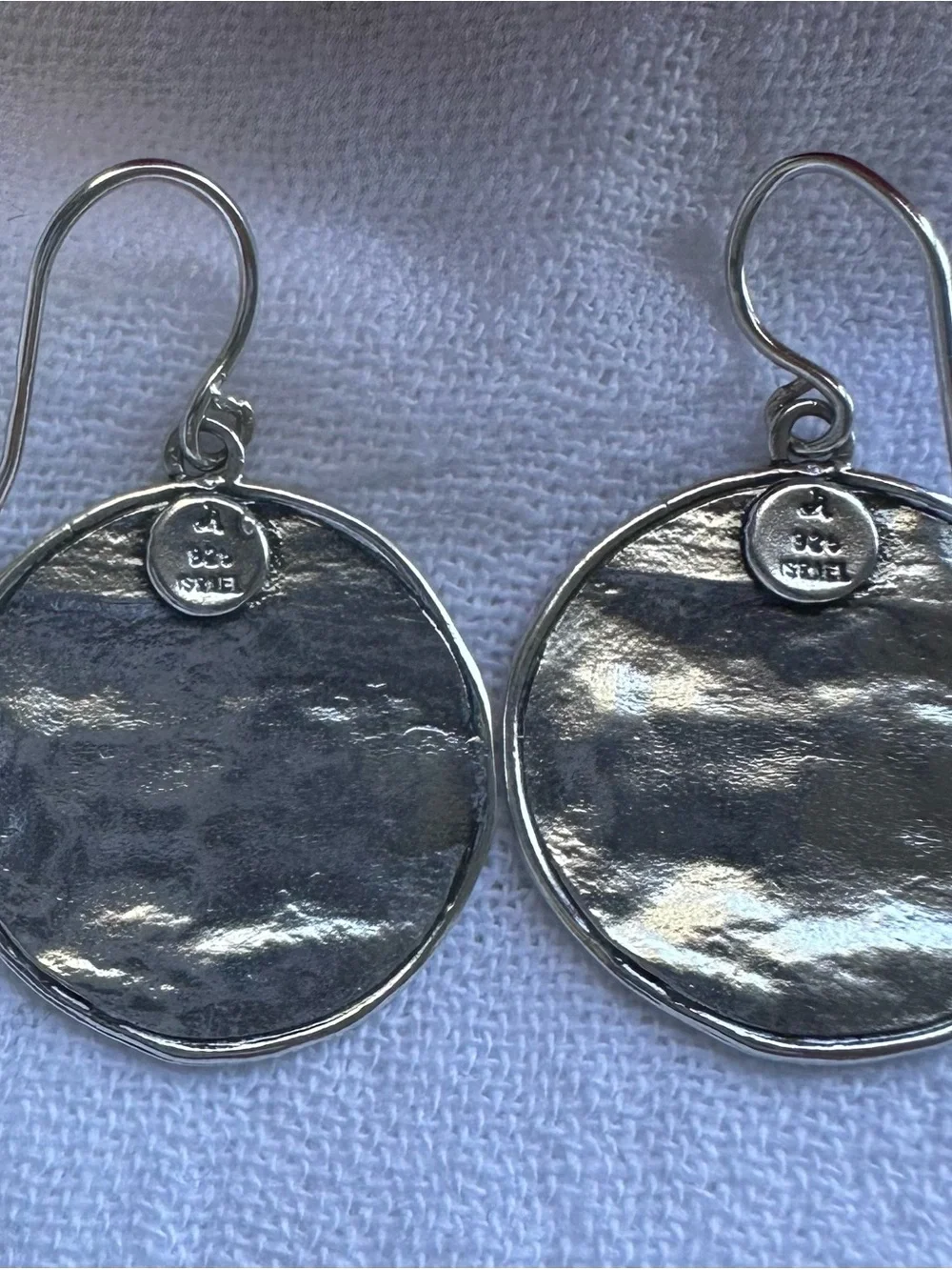 Sterling Silver 925 Round Hammered Drop Earrings made in Israel